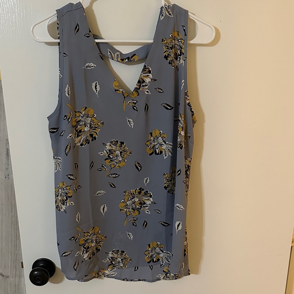 Maurices Floral V-Neck Blouse - Gray and Yellow